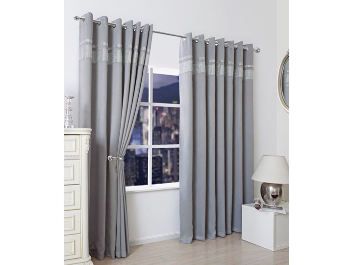 GOTOWE ZASŁONY Jasno Szare DIAMOND Dwa PASY NA PRZELOTKACH 145x250 Typ Zasłony gotowe 145x250 cm Poliester Zasłona zaciemniająca Mocowanie Kółka