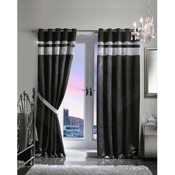 GOTOWE ZASŁONY CZARNE DIAMOND Dwa PASY NA PRZELOTKACH 145x250