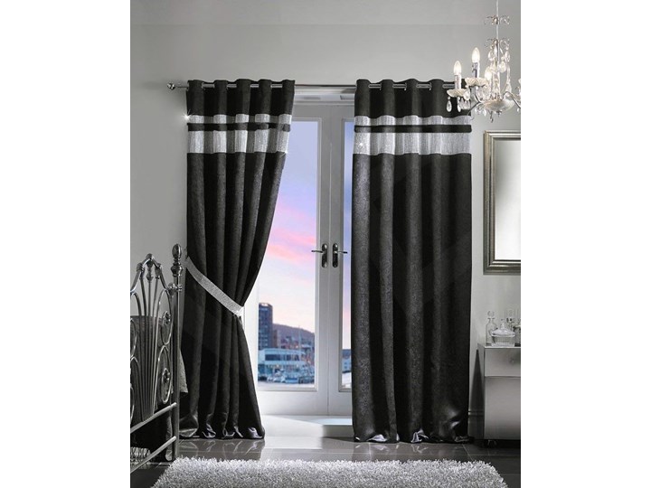 GOTOWE ZASŁONY CZARNE DIAMOND Dwa PASY NA PRZELOTKACH 145x250 Kolor Szary 145x250 cm Zasłona zaciemniająca Poliester Wzór Gładkie