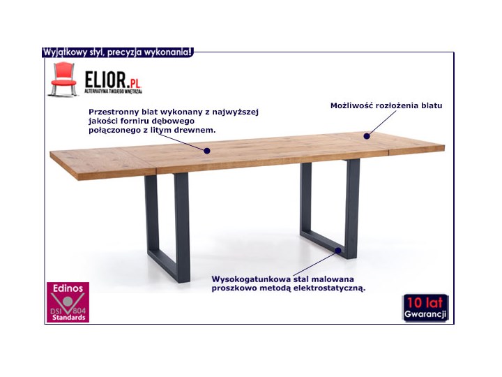 Duży rozkładany stół industrialny Marco 2X Drewno Długość 90 cm Kolor Czarny Szerokość 90 cm Wysokość 76 cm Kolor Brązowy