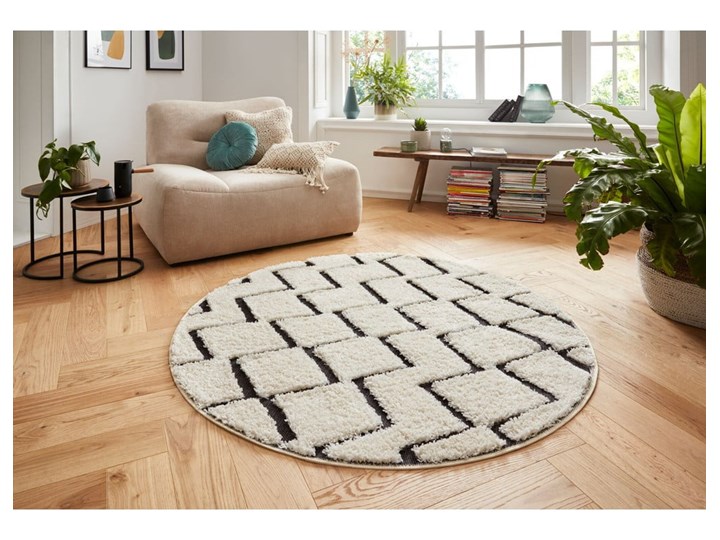 Beżowo-czarny dywan Mint Rugs Handira, ⌀ 160 cm Okrągły Dywany Syntetyk Kategoria Dywany