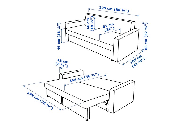 FRIHETEN Sofa trzyosobowa rozkładana Głębokość 105 cm Szerokość 225 cm Głębokość 61 cm Amerykanka Styl Nowoczesny