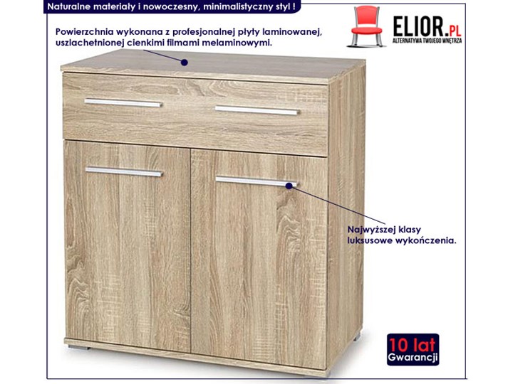 Minimalistyczna komoda Lines C6 - dąb sonoma Wysokość 82 cm Pomieszczenie Pokój nastolatka Drewno Z szafkami i szufladami Szerokość 77 cm Kategoria Komody