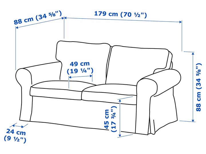 EKTORP Sofa 2-osobowa Głębokość 88 cm Głębokość 49 cm Stała konstrukcja Szerokość 179 cm Styl Nowoczesny