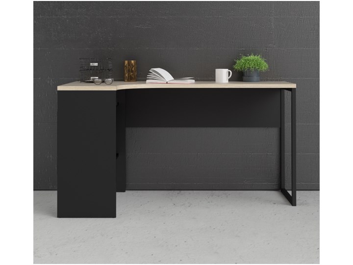 Biurko narożne Function 118 czarny mat / dąb sonoma Szerokość 145 cm Głębokość 81 cm Drewno Metal Styl Nowoczesny Biurko z nadstawką Kategoria Biurka