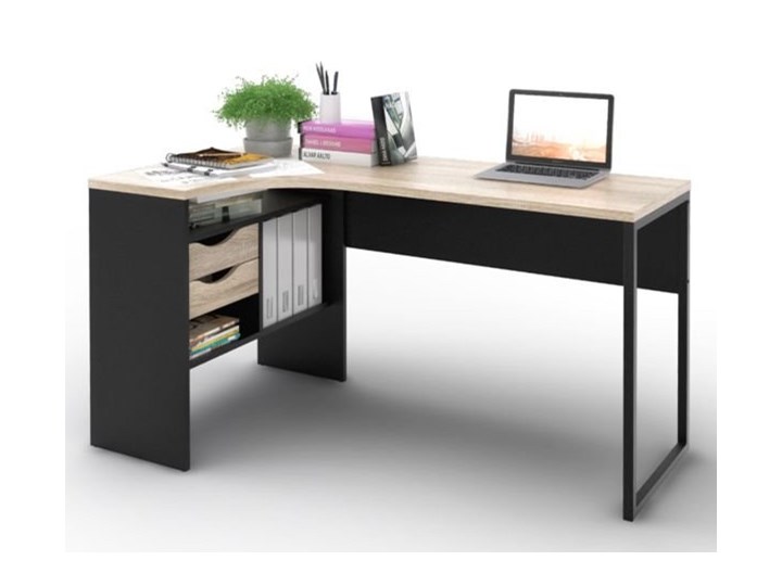 Biurko narożne Function 118 czarny mat / dąb sonoma Metal Biurko z nadstawką Drewno Głębokość 81 cm Styl Nowoczesny Szerokość 145 cm Kategoria Biurka