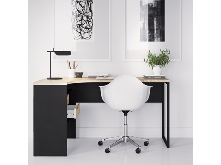 Biurko narożne Function 118 czarny mat / dąb sonoma Metal Głębokość 81 cm Drewno Szerokość 145 cm Biurko z nadstawką Styl Nowoczesny