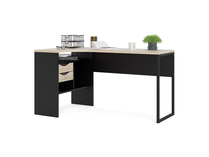Biurko narożne Function 118 czarny mat / dąb sonoma Głębokość 81 cm Drewno Biurko z nadstawką Metal Styl Nowoczesny Szerokość 145 cm Kategoria Biurka