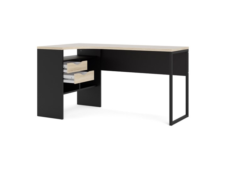 Biurko narożne Function 118 czarny mat / dąb sonoma Szerokość 145 cm Metal Biurko z nadstawką Drewno Głębokość 81 cm Styl Nowoczesny