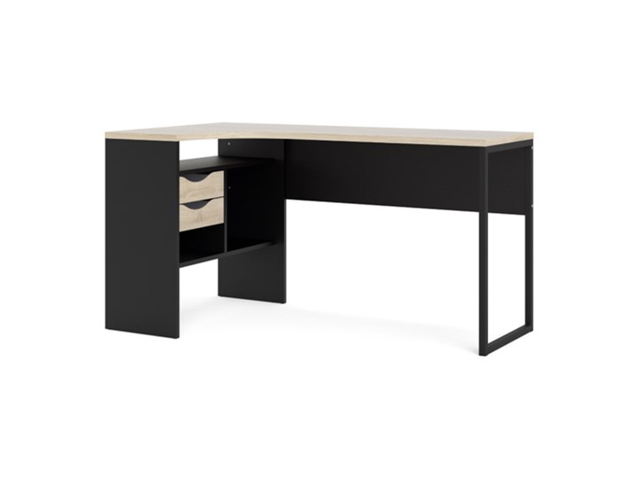 Biurko narożne Function 118 czarny mat / dąb sonoma Drewno Metal Głębokość 81 cm Biurko z nadstawką Szerokość 145 cm Styl Nowoczesny