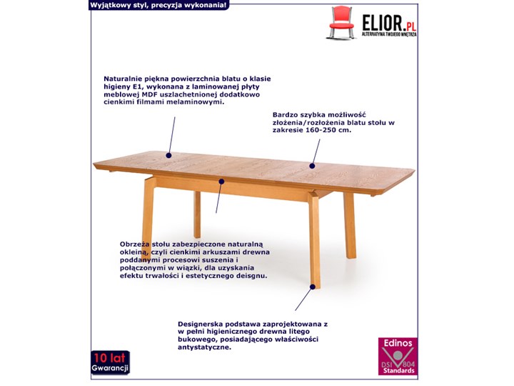 Minimalistyczny stół Tudor - rozkładany Szerokość 160 cm Drewno Długość 160 cm Styl Klasyczny Wysokość 78 cm Rozkładanie Rozkładane