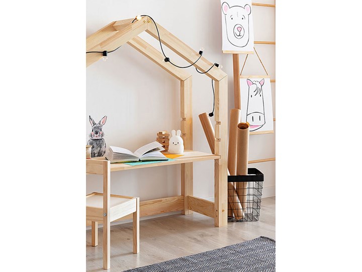Drewniane biurko dziecięce domek Rosie 2X Drewno Głębokość 40 cm Kategoria Biurka Szerokość 111 cm Kolor Beżowy
