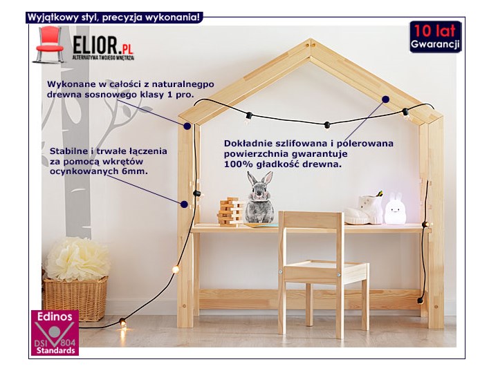 Drewniane biurko dziecięce domek Rosie 2X Głębokość 40 cm Szerokość 111 cm Drewno Kolor Beżowy