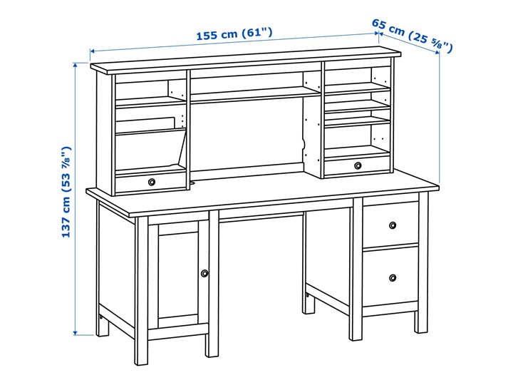 HEMNES Biurko z nadstawką Drewno Głębokość 65 cm Szerokość 155 cm Kategoria Biurka Pomieszczenie Biuro