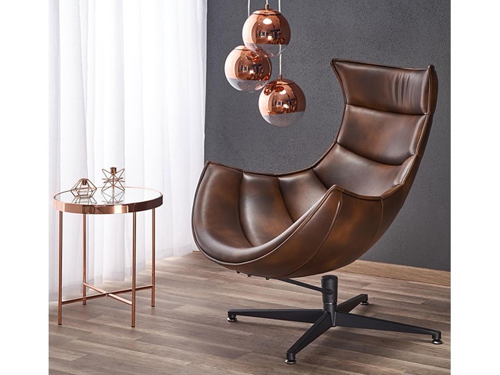 Skórzany obrotowy fotel wypoczynkowy Lavos - brązowy Fotel obrotowy Skóra Szerokość 65 cm Metal Pomieszczenie Salon Szerokość 57 cm Styl Rustykalny