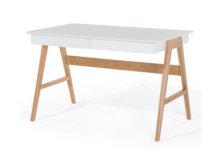 Biurko białe na drewnianych nóżkach 120 x 70 cm z szufladami styl skandynawski Szerokość 120 cm Drewno Biurko komputerowe Płyta MDF Kategoria Biurka