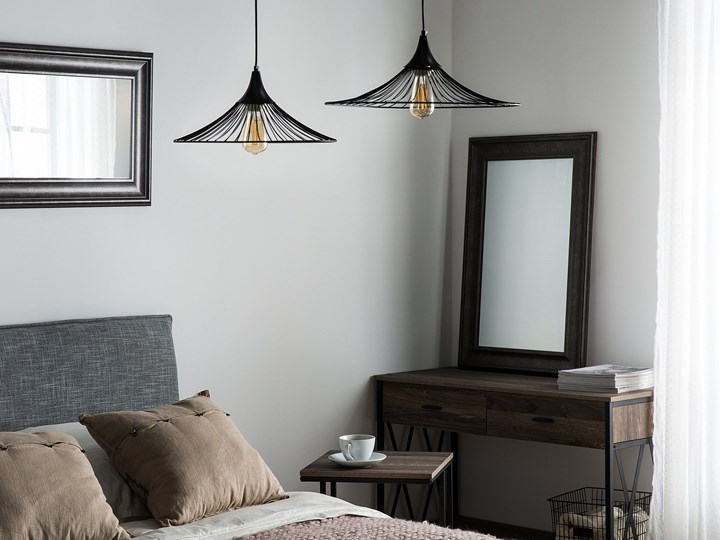 Lampa sufitowa wisząca czarna metalowa okrągły klosz industrialna kuchnia sypialnia Lampa inspirowana Lampa druciana Kategoria Lampy wiszące Styl Nowoczesny