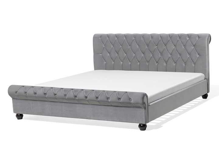 Łóżko ze stelażem szare welurowe 180 x 200 cm z zagłówkiem pikowane styl glamour Łóżko tapicerowane Kategoria Łóżka do sypialni