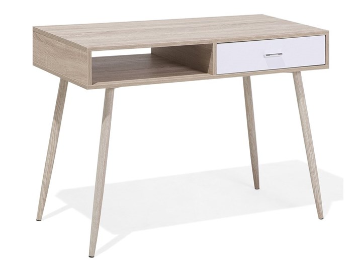 Biurko jasnobrązowe 100 x 48 cm w stylu skandynawskim z szufladami pod laptop Biurko konsola Płyta MDF Szerokość 100 cm Drewno Stal Kolor Brązowy