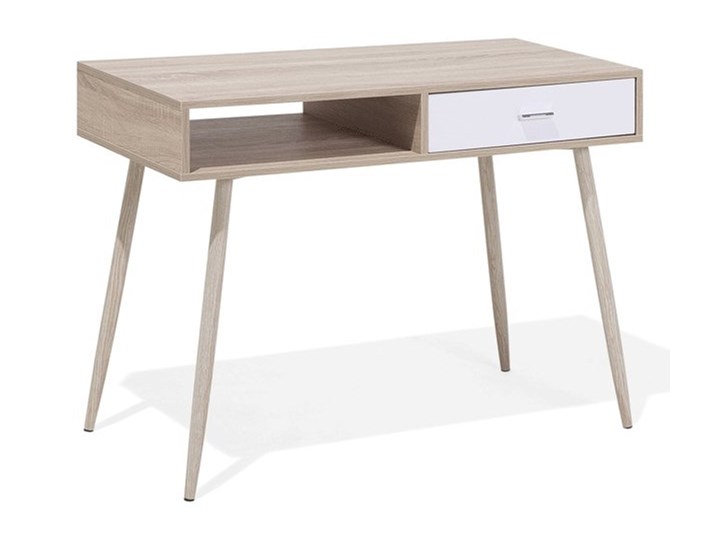 Biurko jasnobrązowe 100 x 48 cm w stylu skandynawskim z szufladami pod laptop Drewno Kategoria Biurka Szerokość 100 cm Stal Płyta MDF Biurko konsola Styl Nowoczesny