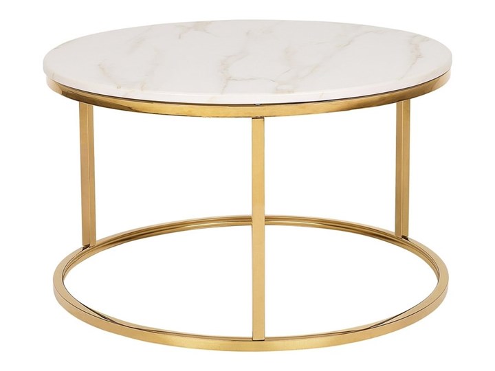 Stolik kawowy biały efekt marmuru złota stalowa rama 43 x 70 cm styl glam Styl Nowoczesny Płyta MDF Metal Kolor Złoty