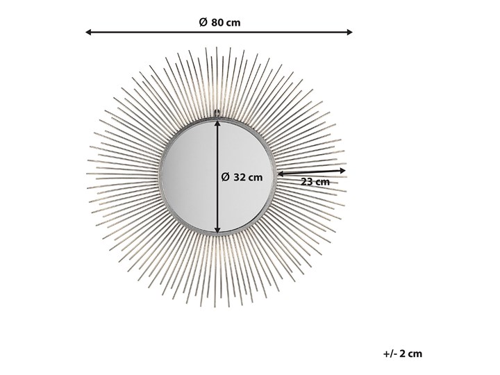 Lustro wiszące ścienne srebrne 80 cm okrągłe metalowe promienie słońca Pomieszczenie Salon Lustro z ramą Pomieszczenie Sypialnia