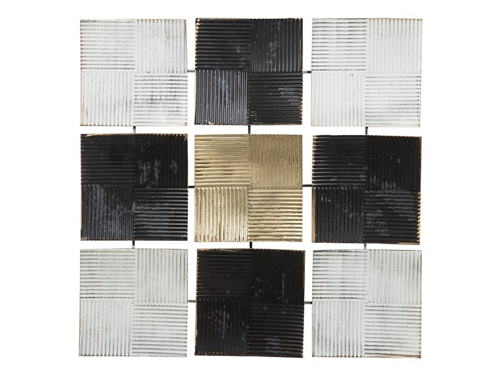 Dekoracja ścienna wisząca biało-czarna metalowa 50 x 50 cm geometryczna ozdoba w kwadraty Pomieszczenie Salon