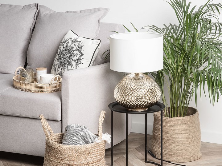 Lampa stołowa złota biała 55 cm szklana podstawa wysoki połysk glamour Lampa z abażurem Lampa nocna Kolor Złoty