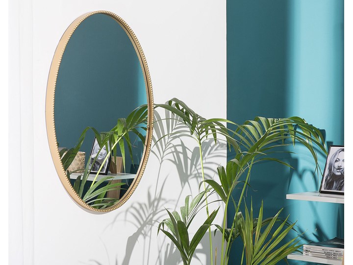 Lustro ścienne wiszące złote 83 x 57 cm owalne dekoracyjne do salonu sypialni łazienki minimalistyczne Styl Klasyczny Styl Glamour