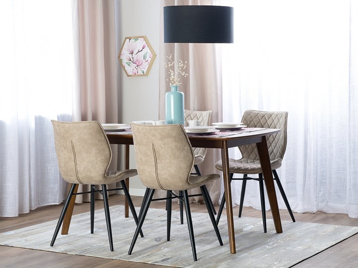 Zestaw 2 krzeseł beżowych tapicerowanych z metalowymi czarnymi nogami do jadalni styl nowoczesny industrialny Pikowane Tapicerowane Drewno Tworzywo sztuczne Kategoria Krzesła kuchenne Tkanina Pomieszczenie Jadalnia
