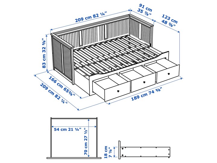 HEMNES Leżanka z 3 szufladami, 2 materace Podwójne Kategoria Łóżka dla dzieci