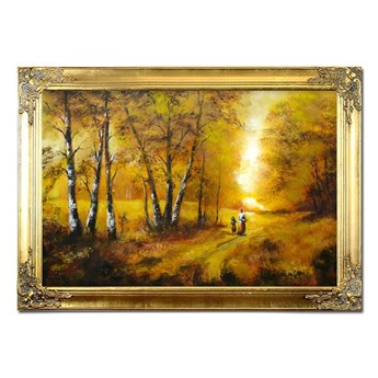 SPACER W LESIE obraz ręcznie malowany w złotej dekoracyjnej ramie, 75x105 cm