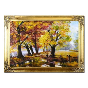JESIENNY PARK obraz ręcznie malowany w złotej dekoracyjnej ramie, 75x105 cm
