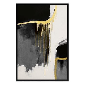 SPŁYWAJĄCE ZŁOTO Z CZERNIĄ obraz ręcznie malowany w czarnej ramie, 63x93 cm