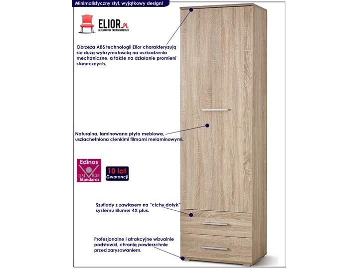 Szafa Lines C2 - dąb sonoma Płyta MDF Drewno Styl Minimalistyczny