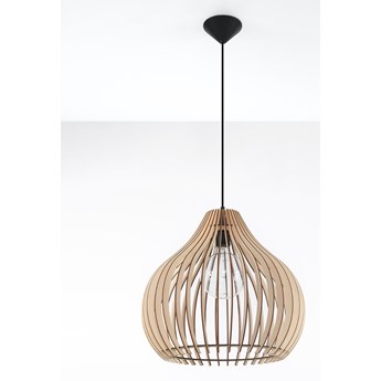 SOLLUX Nowoczesna Oprawa Sufitowa Lampa Wisząca APRILLA Naturalne Drewno Lampa Wisząca Stalowa do Salonu Sypialni Oświetlenie E27 LED