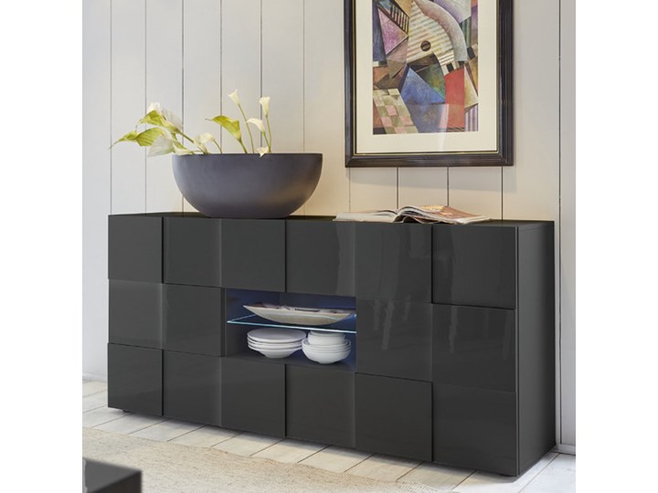 Komoda pokojowa w połysku Solo 2D2S antracyt Wysokość 84 cm Styl Nowoczesny Szerokość 181 cm Płyta MDF Głębokość 42 cm Kategoria Komody