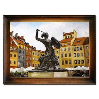POMNIK SYRENY W WARSZAWIE obraz w brązowe ozdobnej ramie, 64x84 cm