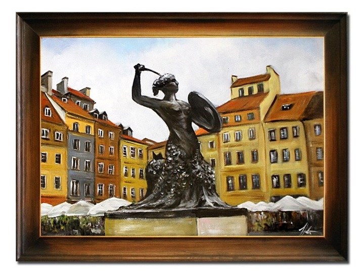 POMNIK SYRENY W WARSZAWIE obraz w brązowe ozdobnej ramie, 64x84 cm Wykonanie Wydruk cyfrowy Wzór Miasta