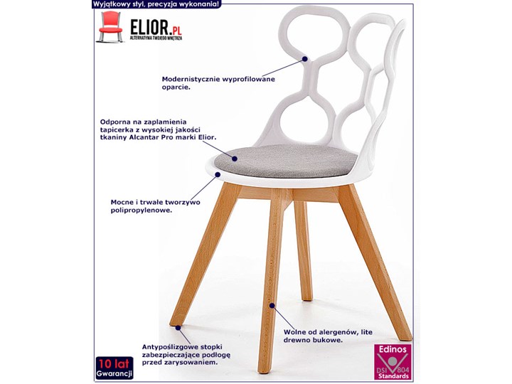 Krzesło skandynawskie Carter - białe Kategoria Krzesła kuchenne Szerokość 43 cm Wysokość 80 cm Kolor Szary