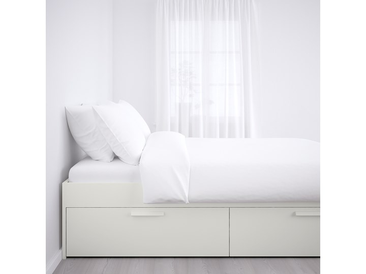 IKEA BRIMNES Rama łóżka z szufladami, biały, 140x200 cm Łóżko drewniane Tkanina Kategoria Łóżka do sypialni