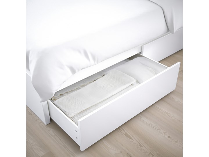IKEA MALM Rama łóżka z 2 pojemnikami, Biały, 90x200 cm Łóżko drewniane Styl Skandynawski Drewno Pojemnik na pościel Z pojemnikiem