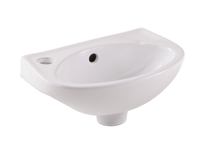 Umywalka ścienna ceramiczna GoodHome Bori 35 x 23 cm biała z otworem na armaturę Kolor Biały Ceramika Podwieszane Półokrągłe Szerokość 35 cm Kategoria Umywalki