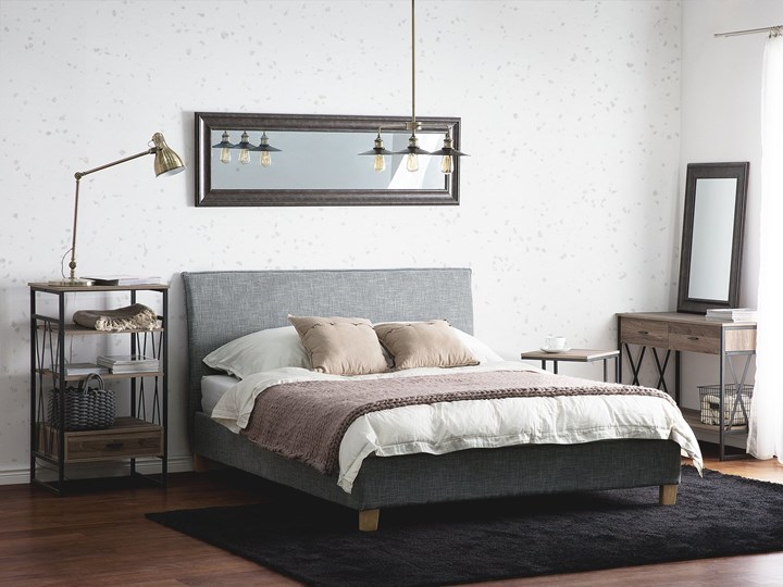 Łóżko szare tapicerowane 160 x 200 cm dwuosobowe ze stelażem i zagłówkiem styl skandynawski Łóżko tapicerowane Kolor Szary Kategoria Łóżka do sypialni