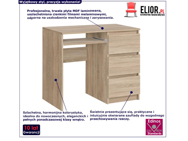 Matowe biurko Aglo - sonoma Szerokość 90 cm Kategoria Biurka Głębokość 50 cm Kolor Beżowy