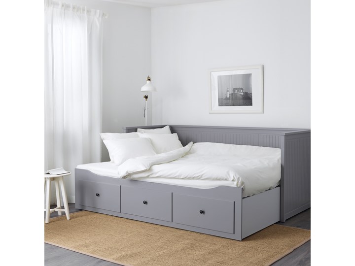 HEMNES Leżanka z 3 szufladami, 2 materace Podwójne Kolor Szary
