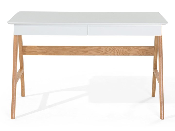 Biurko białe na drewnianych nóżkach 120 x 70 cm z szufladami styl skandynawski Biurko komputerowe Drewno Szerokość 120 cm Pomieszczenie Biuro Płyta MDF Kolor Biały