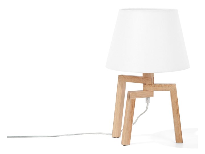 Lampa stołowa biała jasne drewno 42 cm trójnóg skandynawska Lampa z abażurem Kolor Biały Lampa nocna Styl Skandynawski