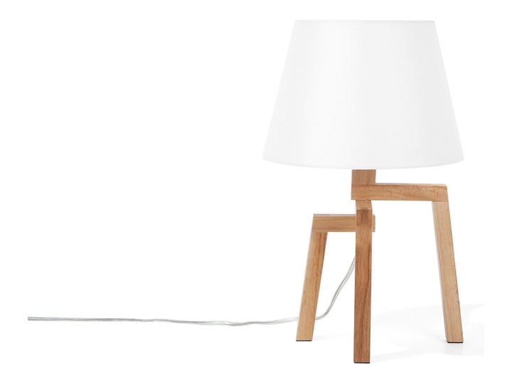 Lampa stołowa biała jasne drewno 42 cm trójnóg skandynawska Lampa z abażurem Lampa nocna Styl Skandynawski Kolor Biały