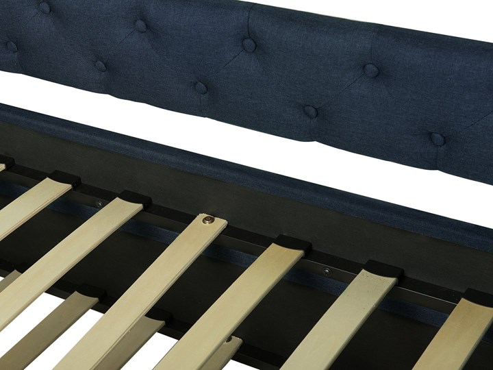 Łóżko dziecięce wysuwane ze stelażem ciemnoniebieskie tapicerowane tkaniną pikowane oparcie 90 x 200 cm Drewno Tworzywo sztuczne Kategoria Łóżka dla dzieci